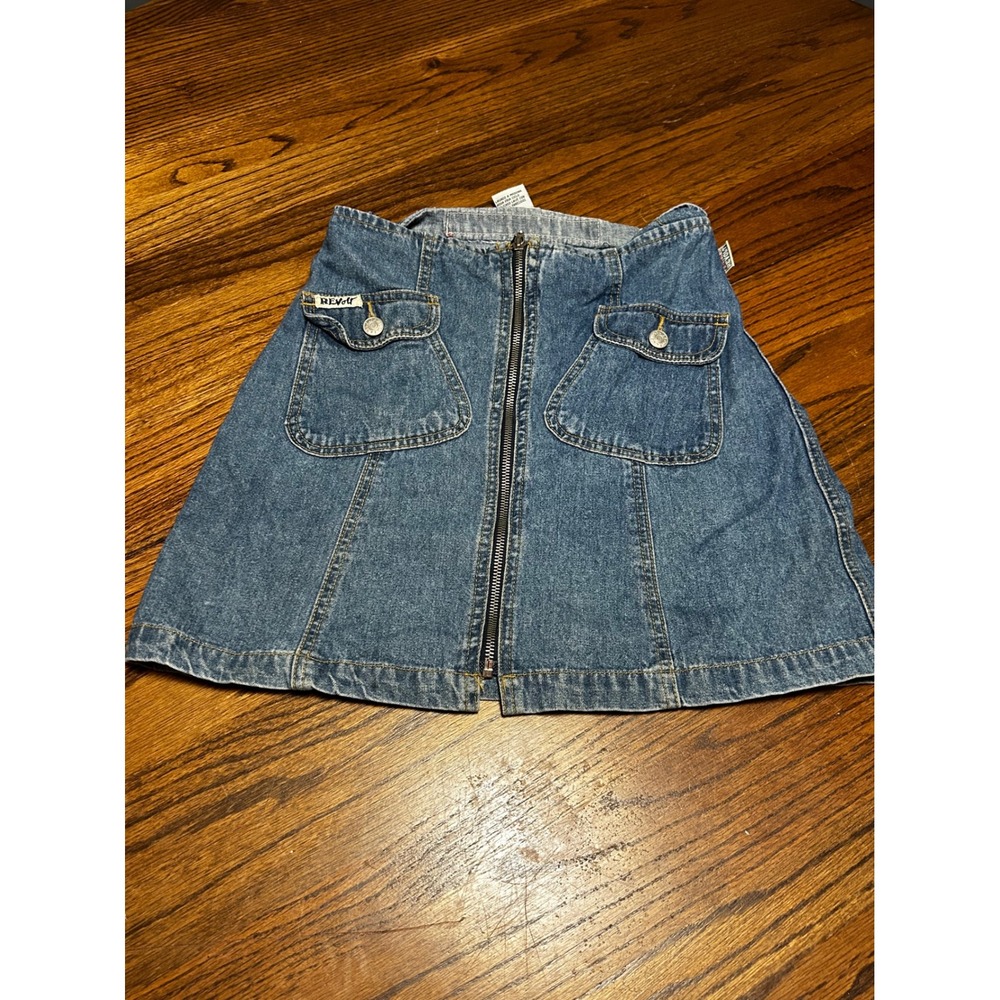 Vintage Revolt Denim Mini Skirt Medium Wash Front Zip Bow Detail Blue Womens 5